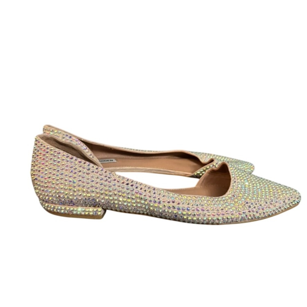 Steve Madden Rhinestone d'Orsay Pointed Toe Flats Iridescent AB Crystal Tan 10